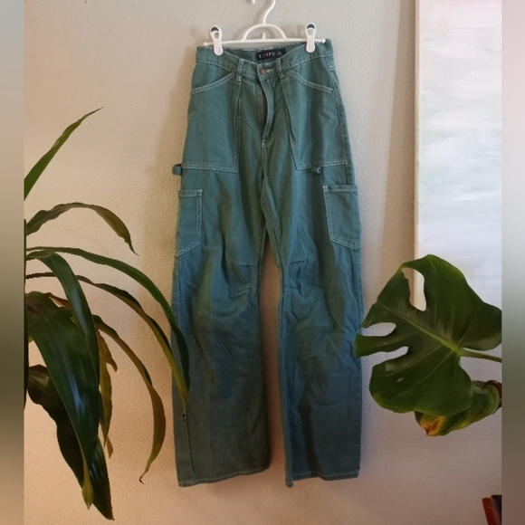 Lioness Miami Vice Oversized Loose Fit Baggy Carpenter Skater Green Cargo Jeans - Picture 3 of 6